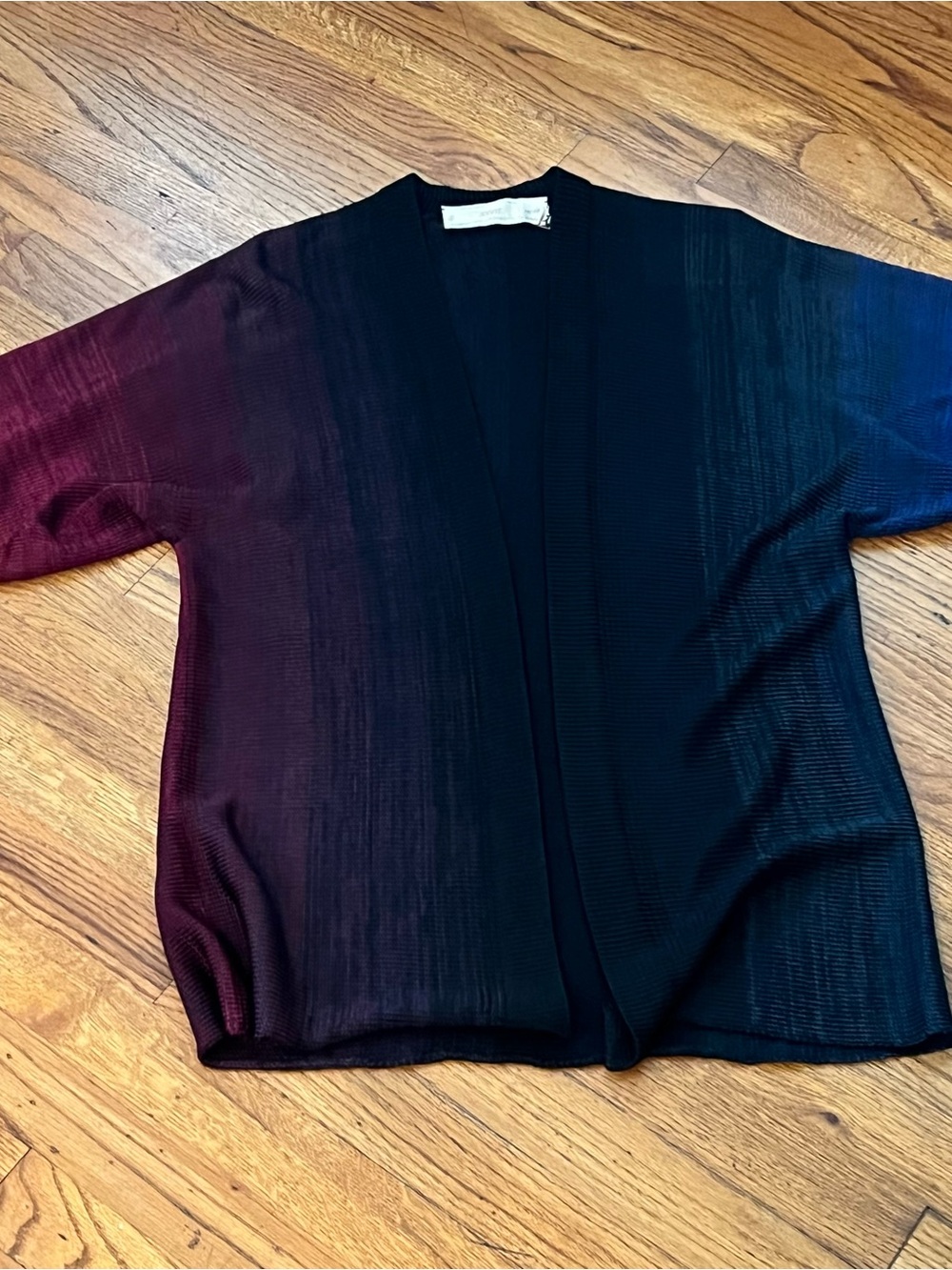 Women's Open Front Ombre Cardigan Sweater - Blue & Burgundy